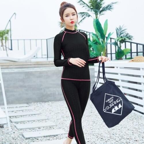 Body Diving Wetsuit One Piece Long Sleeve Rash Guard Black women Vintage Swimwear Surfing Suit anti-uv