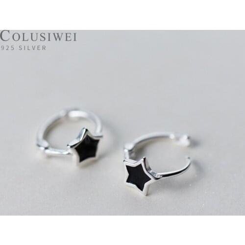 Colusiwei Fashion Pentagram Star Hoop Earrings for Women Black Enamel Genuine 925 Sterling Silver Stylish Jewelry 2020 NEW