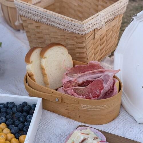 Wood Picnic Baskets Fruit Dessert Bread Donuts Food Holder for Home Baking Bakeware Christmas Table Flower Display Basket