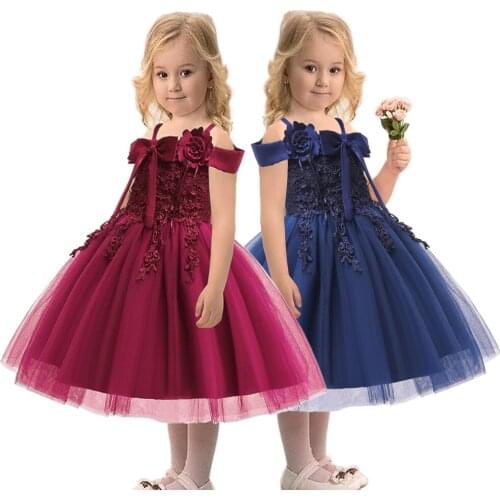 2020 new fashion childrens clothing Children dress word shoulder Princess Pompon yarn
