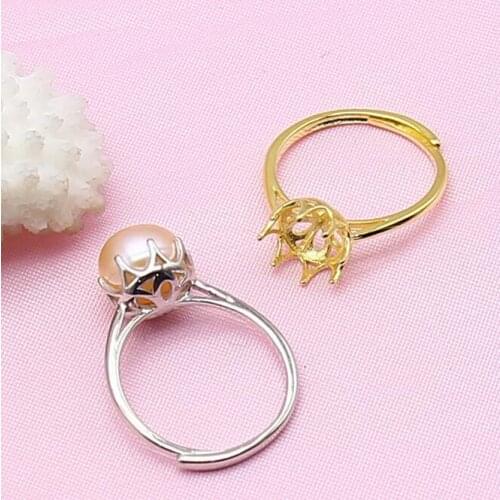 Crown Fashion Pearl Ring Mountings, Ring Findings, Adjustable Ring Jewelry Parts Fittings Charm Accessories Silver Jewellery