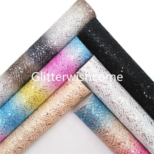 Glitterwishcome Rainbow Mesh Glitter Leather Fabric Vinyl Glitter Sheets for Bows shoes bags button DIY 21X29CM GM2008A