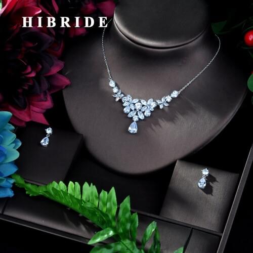 HIBRIDE Bridal Jewelry Sets Cubic Zirconia Exclusive Dubai Gold Plate Jewellry Luxury Cubic Zirconia Necklace Jewelry N-134