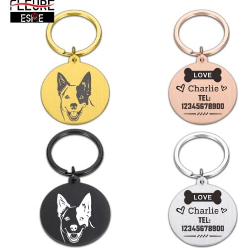 Pet Id Tag Engraved Name Phone Number Free Customized Dog ID Tag Collar Accessories Nameplate Anti-lost Pet Keyring Necklace