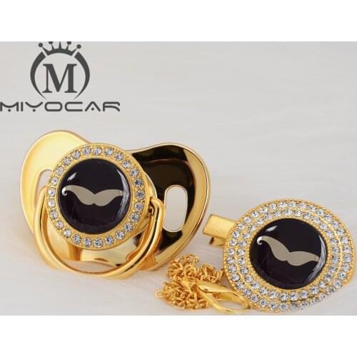 MIYOCAR Gold Handsome beard beautiful Gold bling pacifier and pacifier clip BPA free dummy bling unique design GMOU-8