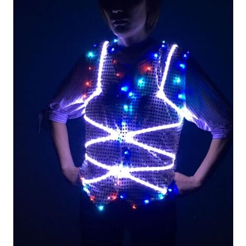 Colorful LED luminous vest laser performance suit nightclub DJ bar male singer DS led jacket party costumes