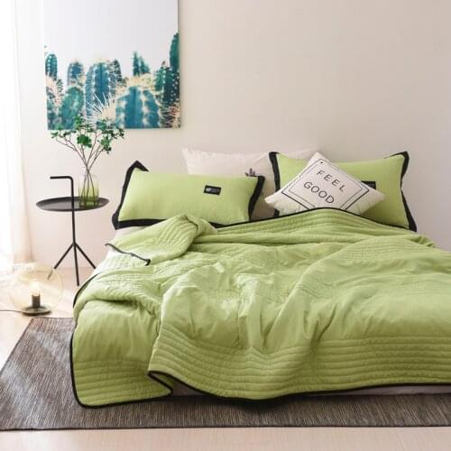 Nordic Style Stripe Summer Quilt Solid Color Home Travel RV Cover Blanket Soft Skin-friend Air-conditioning Quilt Blanket