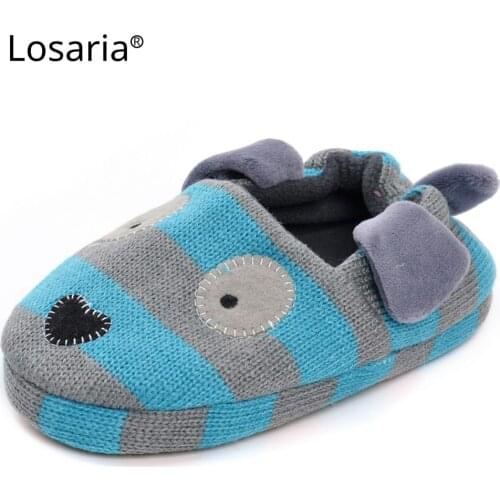 Losaria Home Shoes Winter Shoes for Children Warm Cartoon Dog Non-slip Durable Rubber Sole Kids Slippers for Boys Size 14.5-18.5