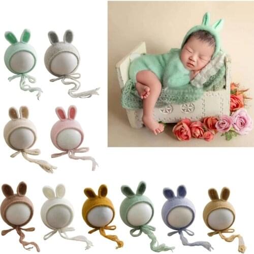 Cute Rabbit Ears Baby Hat Newborn Photography Props Infants Soft Mink Hair Beanies Photo Shooting Accessories