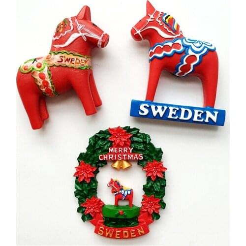 New Sweden Christmas Dalat Horse 3D Fridge Magnet Travel Souvenir Refrigerator Magnetic Stickers Home Decoration