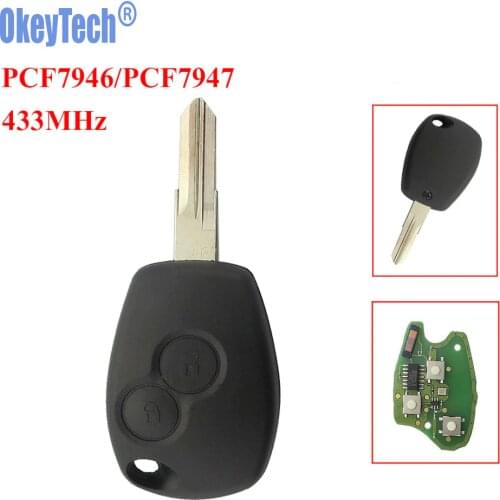 OkeyTech Remote Key 433MHz ID46 PCF7946 PCF7947 Chip VAC102 Blade Fit For Renault Clio DACIA Logan Sandero 2 Buttons Remote Fob