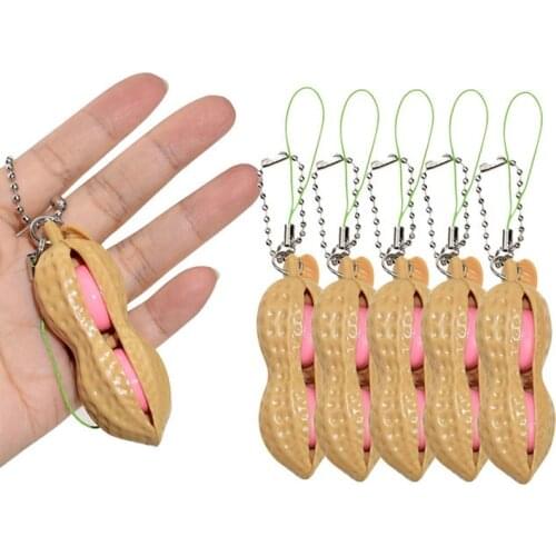 Push Bubble Keychain Fidget Toys Kawaii Antistress Smlie Edamame Peanut Pea Soft Squishy Squeeze Toys for Adults Kids