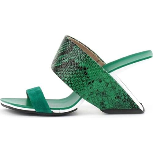 Summer peep toe slipper snake pattern slip on vintage classic daily wear 8cm high heel cozy gentlewomen sandals HL333 MUYISEXI