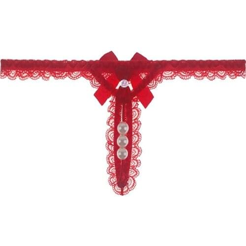 Sitonjwly Fashion Women Crotchless Panties Pearl G-string for Women Underpants Lace Thongs Female Lingerie Open Crotch Briefs