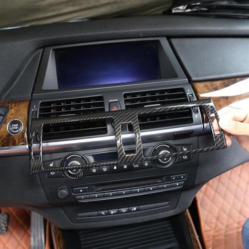 Carbon Fiber Style ABS Plastic Stickers Car Central Air Conditioning Vent Frame Trim for BMW X5 E70 2008-2013 Models Accessories