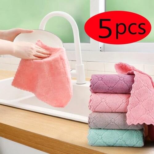 5PCS Micro Fiber Cleaning Cloth Rags Water Absorption Non-Stick Oil Kitchen Anti-grease wiping rags efficient Household Tools