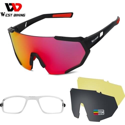WEST BIKING Polarized 5 Lens Cycling Glasses Road Bike Cycling Eyewear Cycling Sunglasses MTB Mountain Bicycle Goggles