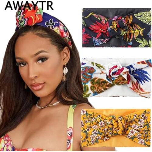 AWAYTR Flower Printing Bandana Wire Headband Knotted Fashion Scarf Hairbands Hair Accessories for Women 2021 New Headwear