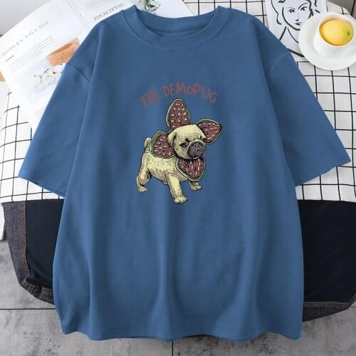 The Denopug Dog With Piranha Headgear Printed WomenS T Shirts Funny Style Tshirt Fitted Home Clothes Loose Soft Woman T-Shirts
