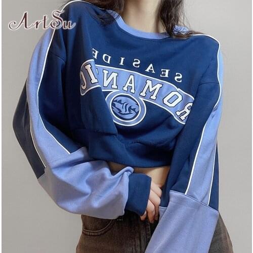 ArtSu Harajuku Hoodie Women Sweatshirts Y2K Kawaii Clothes Long Sleeve Top Pullovers Oversized Hoodie Cropped Feminino Moleton