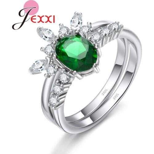 High Quality Charming Shiny 2 Rings Set 925 Sterling Silver Cubic Zirconia Prong Setting Women Wedding Engagement Jewelry