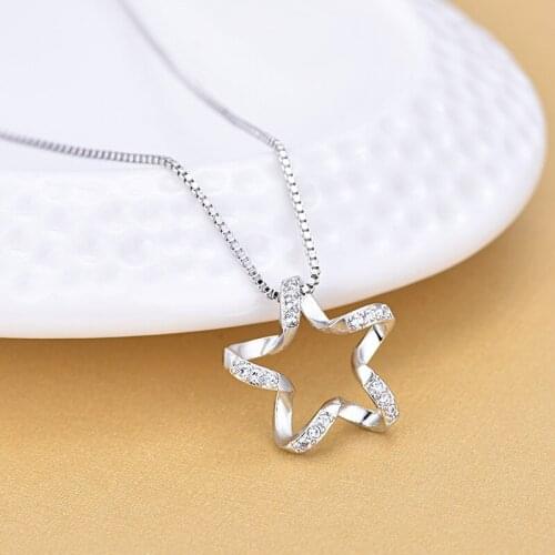 AAA Crystal Hollow Star Pendant Necklaces For Women 925 Sterling Silver Jewelry