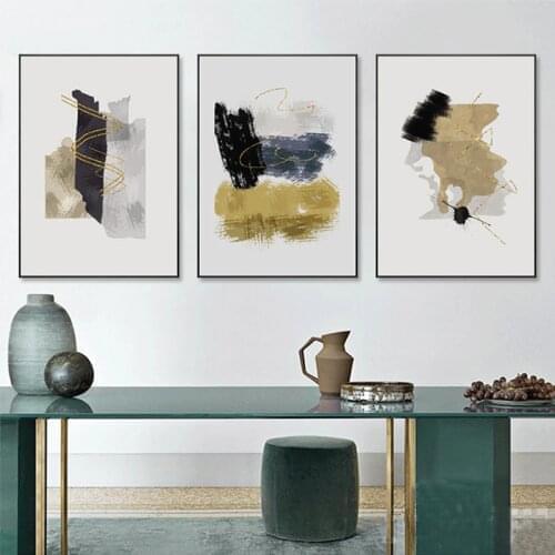 Golden Lines Canvas HD Posters and Prints Nordic Yellow Black Wall Art Abstract Painting Decoration Pictures Modern Home Decor