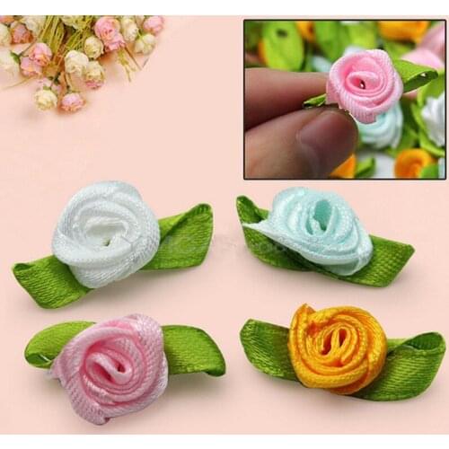 10Pcs Satin Ribbon Roses Flower Appliques Scrapbooking Sewing DIY Handmade Small Wedding Party Craft Decor