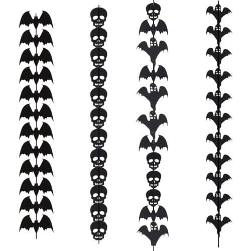 12pcs/string Halloween Decoration Bat Skull Ghost Non-woven Hanging Ornament Garland Halloween Decoration Horror House