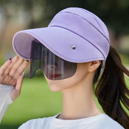 2021 Sun Hats for Women Summer Beach Sun Cap Big Brim Hat with Lens Sun Visor Ponytail Hat Cycling Baseball Cap Chapeau Femme