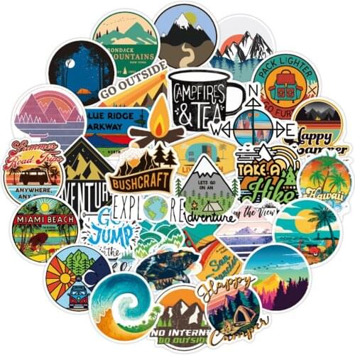 50pcs Outdoor Scenery Adventure Tourism Graffiti Scrapbook Stickers Girls for Bike Laptop Helmet Car DIY Waterproof Sticker