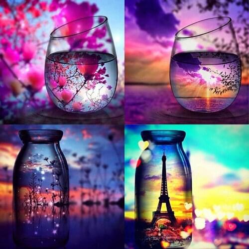 5D Diamond Painting Cross Stitch Sunset Wine Bottle Scenery Home Decor Picture DIY Full Rhinestones Diamond Embroidery Gifts