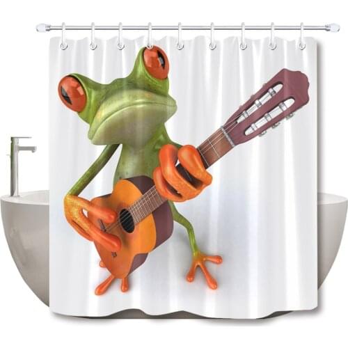 72'' Bathroom Waterproof Fabric Shower Curtain Polyester 12 Hooks Bath Accessory Sets Amphibian Jump Animal Frog With A Guitar