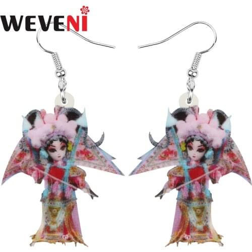 WEVENI Acrylic Chinese Beijing Opera Earrings Printing Character Long Dangle Drop Jewelry For Women Girls Friends Trendy Gift