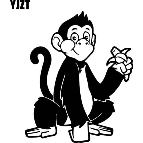 YJZT 13.8CM*16.9CM Monkey Eating Banana Cartoon Car Sticker Car Trunk Decorate Vinyl Decal Black/Silver C4-1862