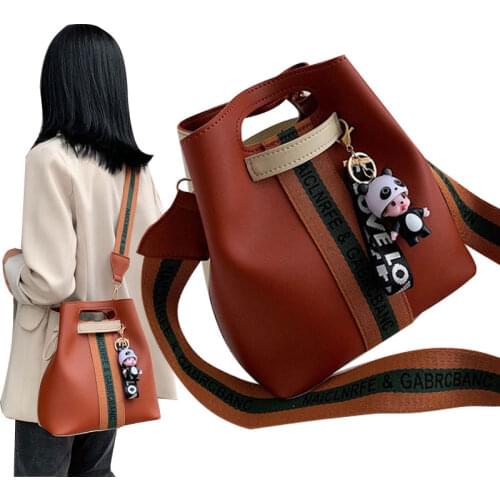 Free Shipping New Womens Bag Bucket Bag Fashion Youth Student Messenger Bag Wide Shoulder Strap Portable Womens Shoulder Bag