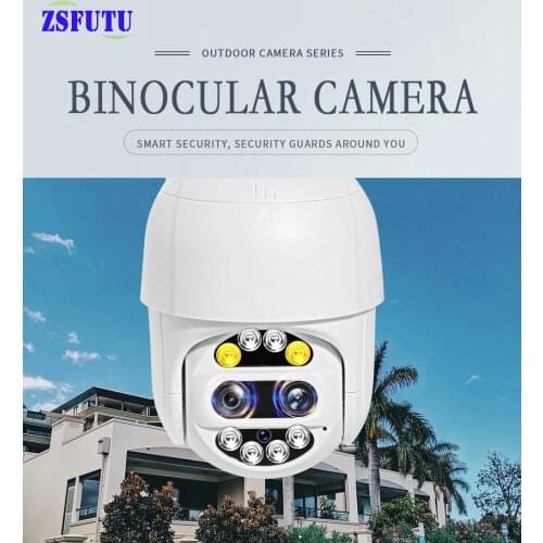 Wireless Smart 1080P HD Night Vision Dual-Lens Alert PTZ Outdoor IP66 Waterproof Binocular Camera Motion Detection Two Way Audio