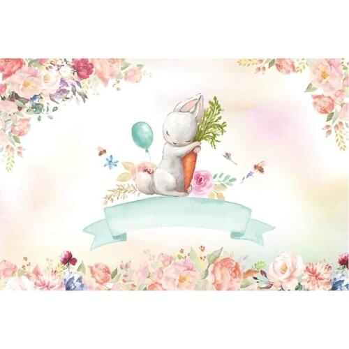 Champagne Rabbit Carrot Flowers Backdrop Party Room Decor Photo Booth Studio Prop