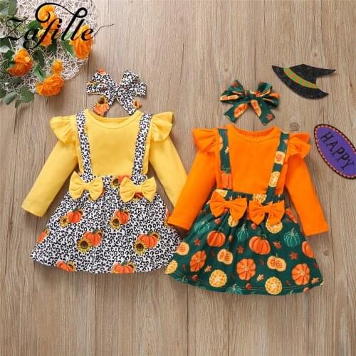 ZAFILLE 1-5Y Baby Girl Halloween Clothes Solid T-shirts and Suspender Skirts Party Cosplay Kids Children Halloween Costume Dress