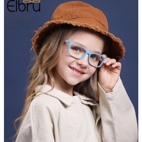 Elbru Children Glasses Frames Kids Square Soft TPEE Frame Versatile Anti-blue Light Baby Fashion Eye Protection Plain Spectacles