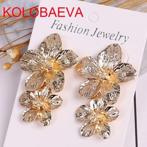 Long gold fashion flower jewelry drop earrings women punk statement metal earrings boho geometric style korean gift earrings cc