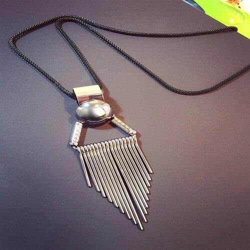 Retro Tassel Long Necklace For Women Geometric Ball Tassel Chain Metal Pendant Big Necklace Female Fashion Kolye Jewelry