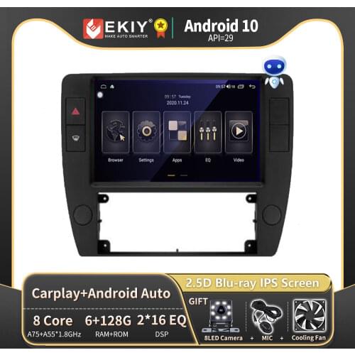 EKIY 6+128G DSP For Volkswagen Passat B5 2000 - 2005 Android 10 Car Radio Multimedia Blu-ray IPS Navi GPS BT Auto Carplay 2 din