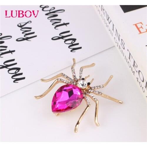 Exotic Colorful Crystal Stone Body Shining Rhinestones Inlaid Golden Metal Legs Spider Brooch Pin Women Jewelry Brooch 2018 New