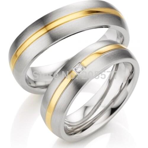 Elegant luxury handmande custom Gold Plating Inlay health titanium pair Wedding bands Couples Rings for men and women