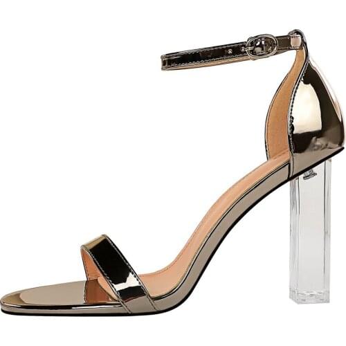 European and American fashion summer sexy nightclub large size transparent heel super high heel open toe one line sandals
