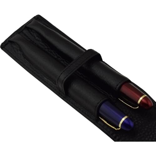 Genuine High Quality Leather Fountain Pen Case / Bag for 2 Pens - Black Pen Holder / Pouch