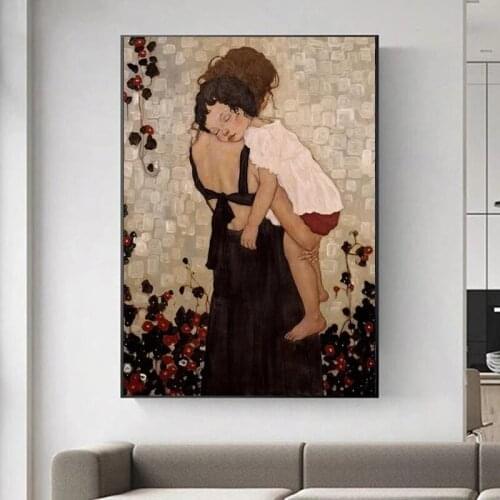 Famous Vintage Painting Mother and Child By Gustav Klimt Canvas Paintings Wall Art Prints Picture for Living Room Decor Cuadros
