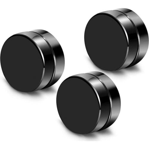 Round Magnetic Earrings for Women Fake Piercing Korean Earrings Stainless Steel Simple Black Clip on Earrings Gifts for Woman