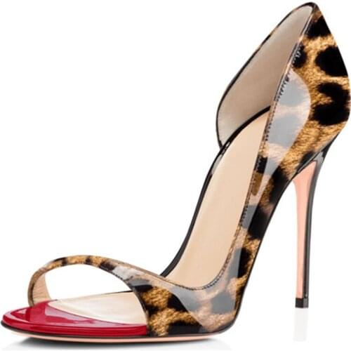 LOVIRS Womens Peep Toe 12cm High Heels Leopard Pumps Slip on Sandals Woman Dress Party Office Slipper Shoes Big Size US5~US15